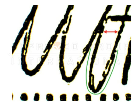 The above picture shows strokes of signature A on exhibit E2 made as a continuous stroke.